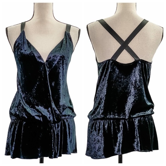 EXPRESS Black Crushed Velvet Velour Mini Dress - Picture 1 of 13